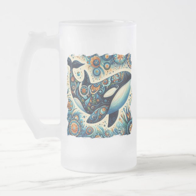 Orca Killer Whale Floral Whimsical Nautical Beach Mattglas Bierglas (Links)