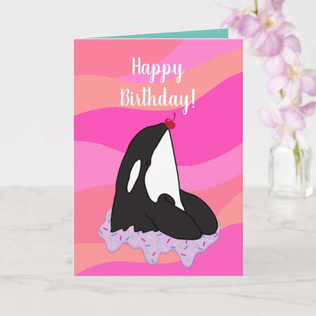 Orca Killer Whale Geburtstag individuell einstellb Karte (Orchidee)