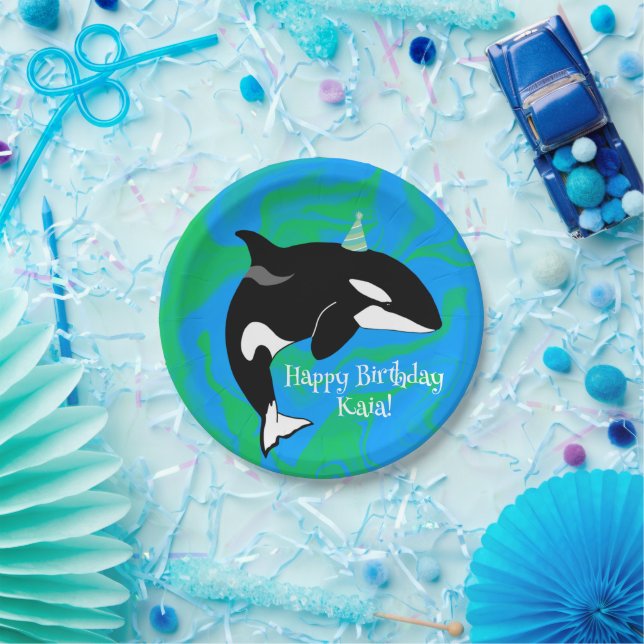 Orca Killer Whale Geburtstag individuell einstellb Pappteller (Party)