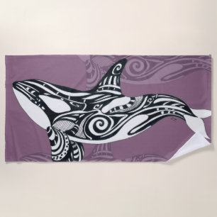 Orca Killer Whale mauve Lila Tlingit Tribal Ink Strandtuch