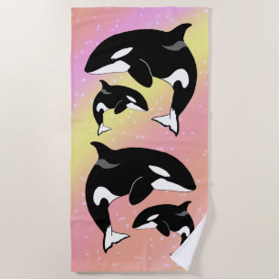 Orca Killer Whale Pink Orange Yellow Strandtuch
