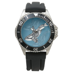 Orca Killer Whale Tlingit Indigo Blue Tinte Armbanduhr