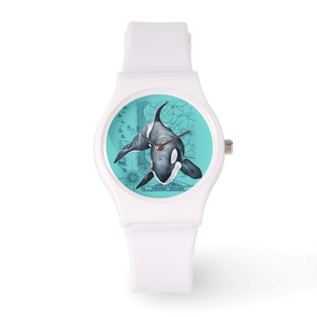 Orca Map Aquamarin Armbanduhr (Vorderseite)