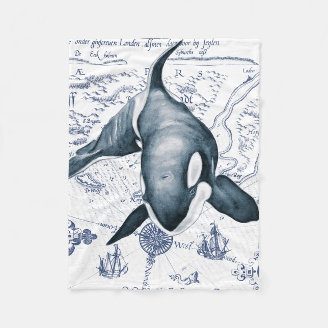 Orca Map Blau Fleecedecke (Vorderseite)