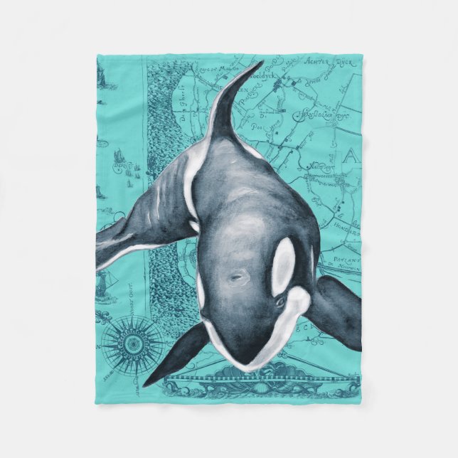 Orca Map Türkis Fleecedecke (Vorderseite)