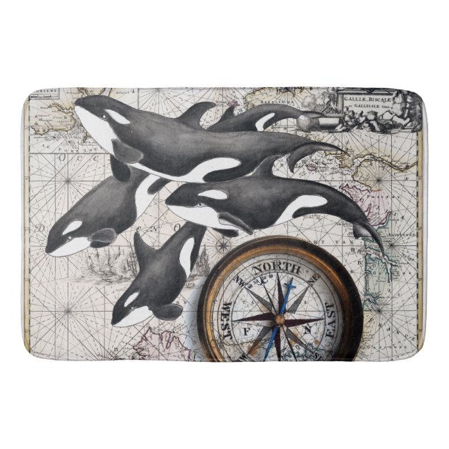 Orca Nautical Compass Badematte (Vorderseite)