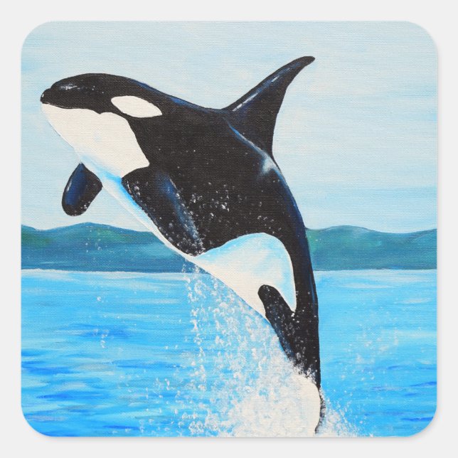 Orca Painting Quadratischer Aufkleber (Vorderseite)