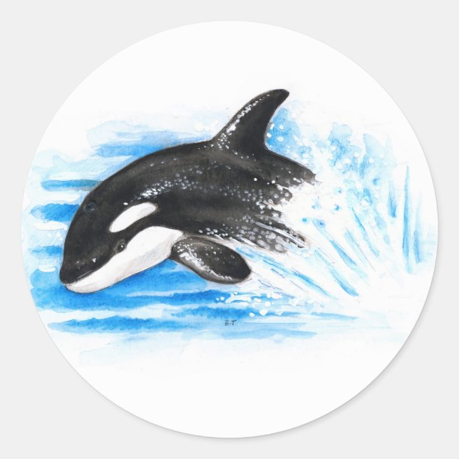 Orca Playing Runder Aufkleber (Vorderseite)