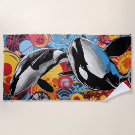Orca Pop Art Street Style Farbige Ozeangestaltung Strandtuch