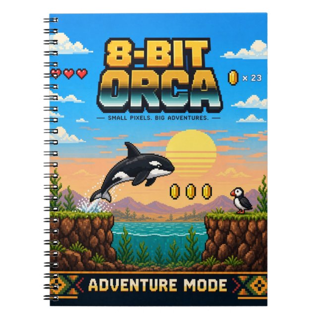 Orca, Retro 8-Bit Pixelkunst Notizblock (Vorderseite)