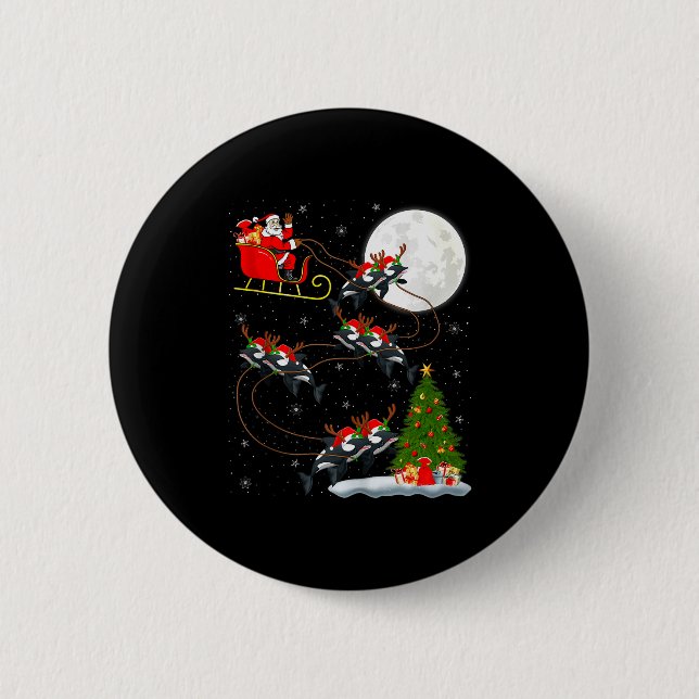Orca Santa Sleigh Flying Funny Magical Christmas T Button (Vorderseite)