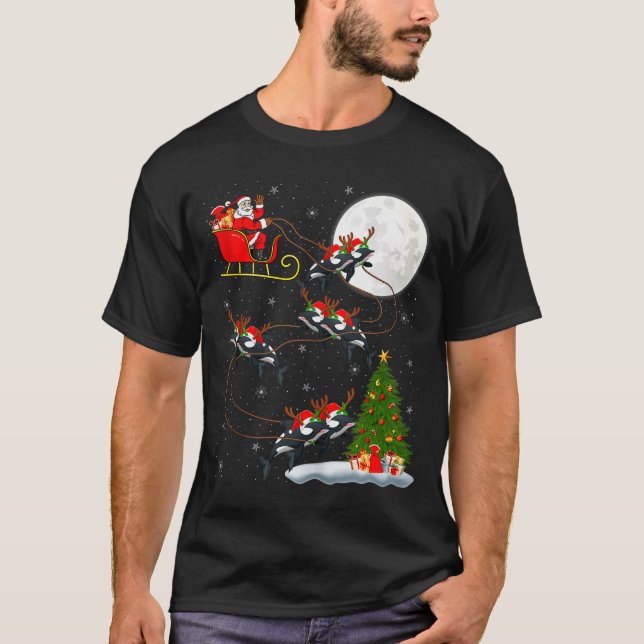 Orca Santa Sleigh Flying Funny Magical Christmas T T-Shirt (Vorderseite)