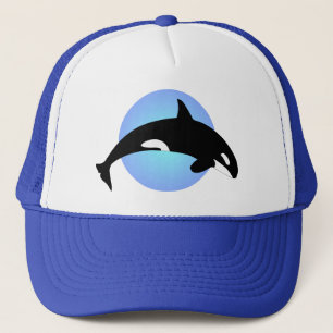 Orca-Schwertwal-Silhouette Blaue Kreis Truckerkappe
