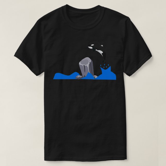 Orca springt über einen FelsKillerwal T-Shirt (Design vorne)
