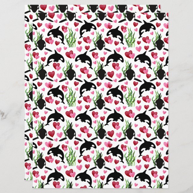 Orca Valentines Scrapbook Paper (Vorne/Hinten)