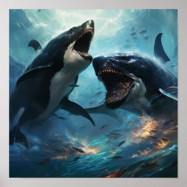 Orca vs Kraken Poster - Epische Schlacht am Ozean 