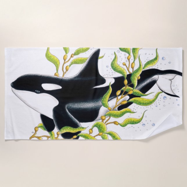 Orca Wal in Kelp Forest Art Strandtuch (Vorderseite)