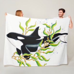 Orca-Wal in Kelp Forest, Tinte für die Weinerzeugu Fleecedecke