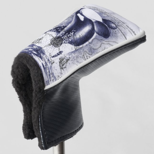 Orca-Wal-Vintages Karten-Blau Golf Headcover (3/4 Vorderseite)