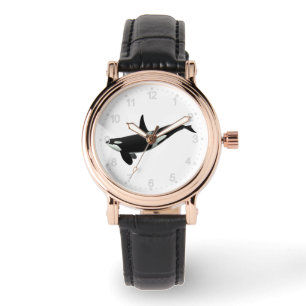Orca-Waldarstellung - Hintergrundfarbe auswählen Armbanduhr
