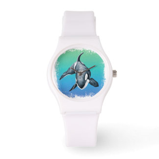 Orca Whale Aquamarines Kristall Armbanduhr
