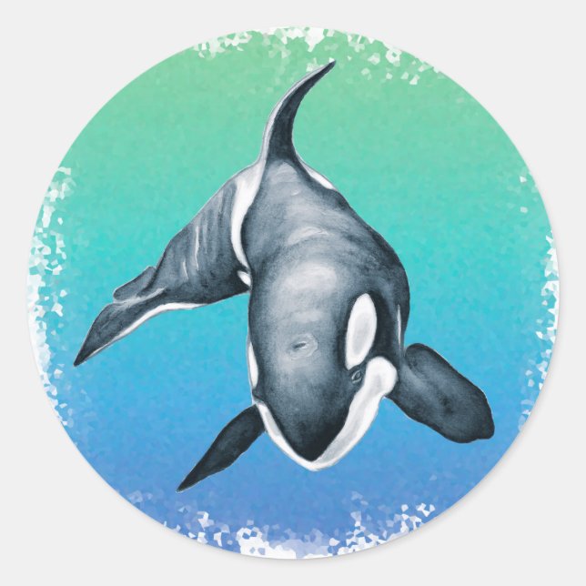 Orca Whale Aquamarines Kristall Runder Aufkleber (Vorderseite)