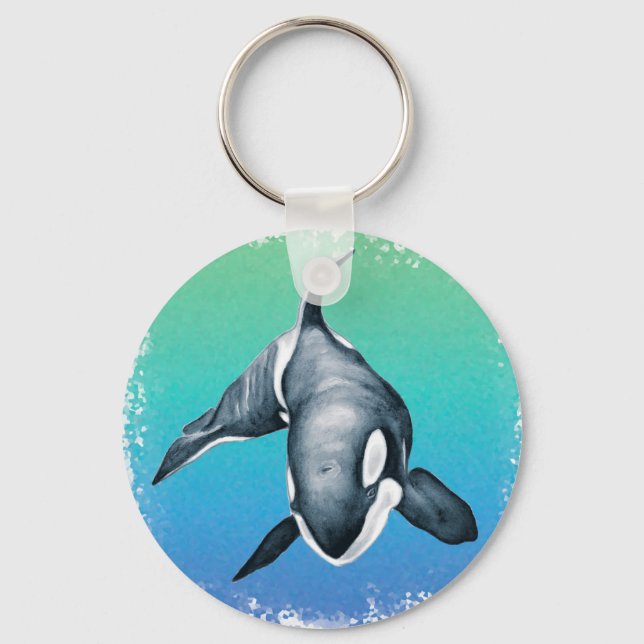 Orca Whale Aquamarines Kristall Schlüsselanhänger (Vorderseite)