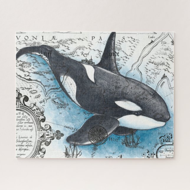 Orca Whale Blue Watercolor Schöne Karte (Horizontal)