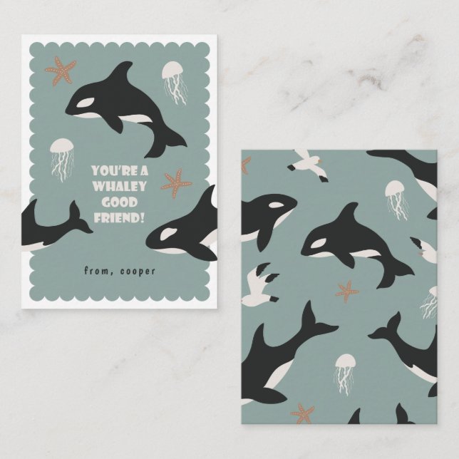 Orca Whale Class Valentine Card Begleitkarte (Vorne/Hinten)
