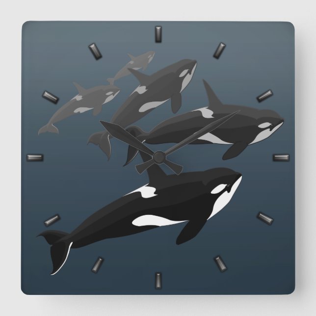 Orca Whale Clock Killer Whale Decke Whale Geschenk Quadratische Wanduhr (Vorderseite)
