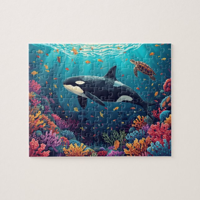 Orca Whale Coral Reef Underwater Art (Horizontal)