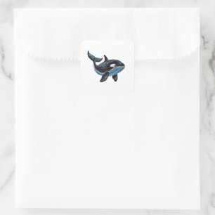 Orca Whale - Folk Art Quadratischer Aufkleber