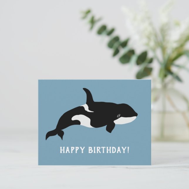 Orca Whale Illustration Cetacea Happy Birthday Postkarte (Stehend Vorderseite)