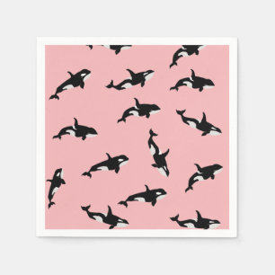 Orca Whale Illustration Pod Muster Ozean Rosa Serviette