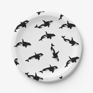 Orca Whale Illustration Pod Muster Ozean Weiß Pappteller