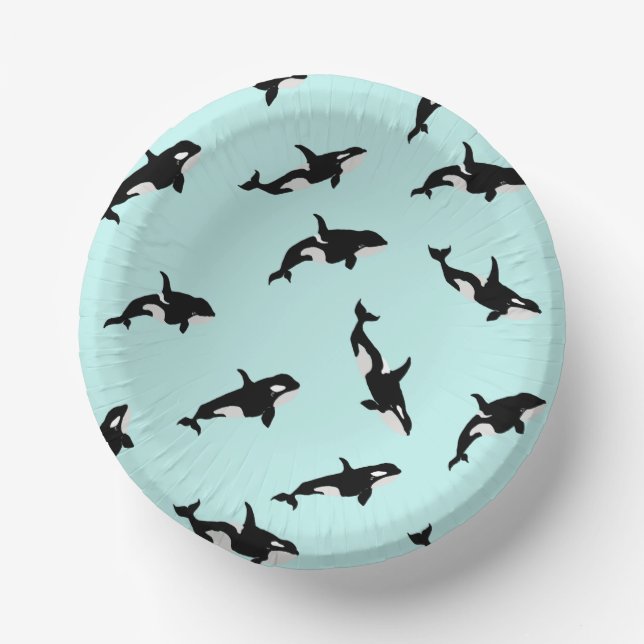 Orca Whale Illustration Pod Pattern Sea Baby Blue Pappteller (Vorderseite)