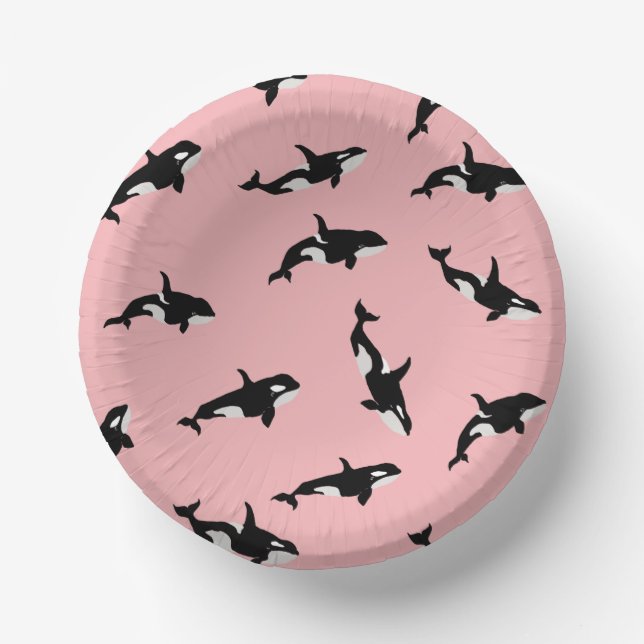 Orca Whale Illustration Pod Pattern Sea Baby Pink Pappteller (Vorderseite)