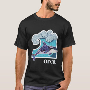Orca Whale mit handgezogener Ozeanwelle T-Shirt