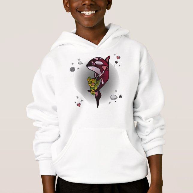 Orca Whale mit Teddy Bear im Space Graphic Design Hoodie (Vorderseite)