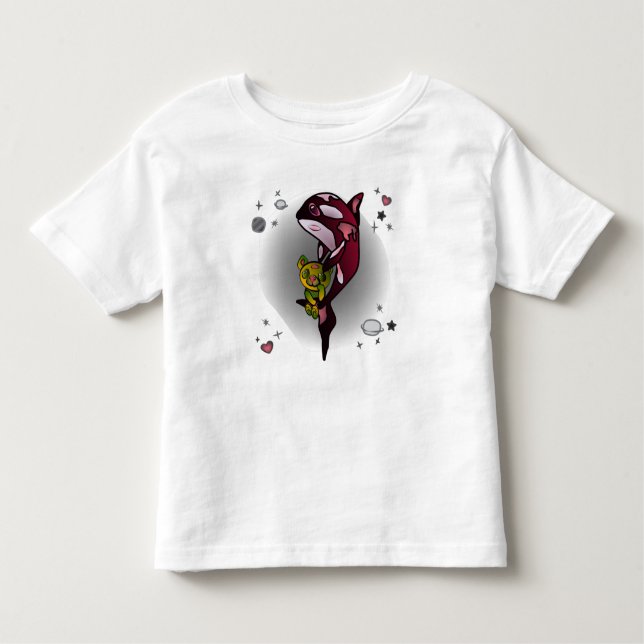 Orca Whale mit Teddy Bear im Space Graphic Design Kleinkind T-shirt (Vorderseite)