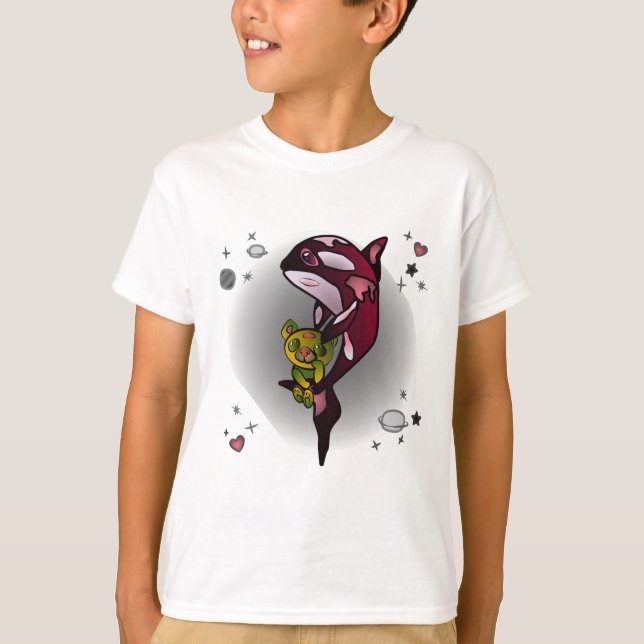 Orca Whale mit Teddy Bear im Space Graphic Design T-Shirt (Vorderseite)