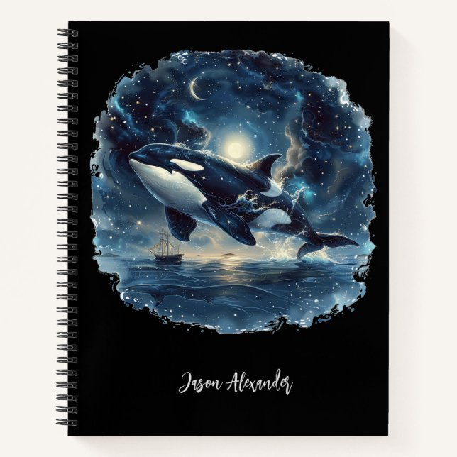 Orca Whale Sailing Nautical Ship School Notebook Notizbuch (Vorderseite)