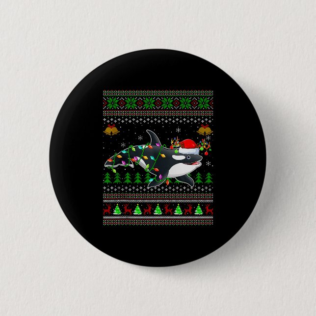 Orca Whale Ugly Christmas Sweaters Santa Sea Anima Button (Vorderseite)