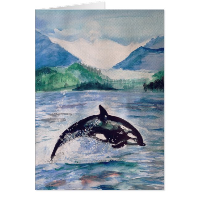 Orca, Whale Wasserfarbe zeichnend Postkarte (Vorne)