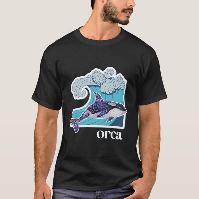 Orca Whale With Hand Drawn Ocean Wave T-Shirt (Vorderseite)
