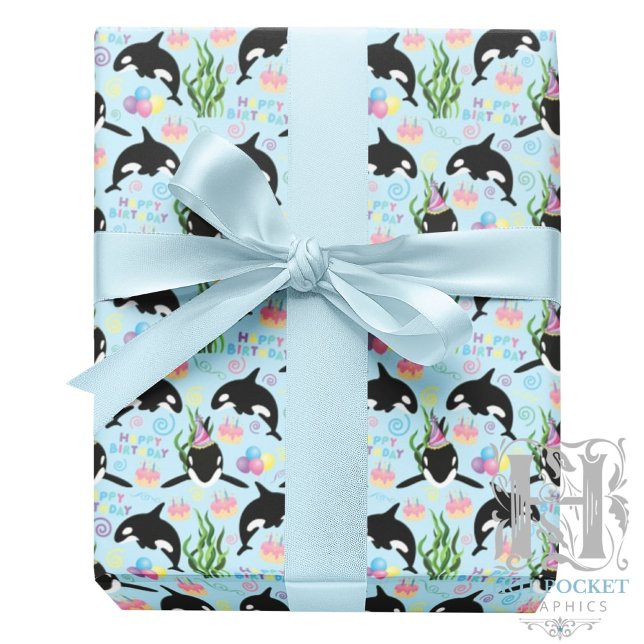 Orca Whale Wrapping Paper in Blue Geschenkpapier (Von Creator hochgeladen)