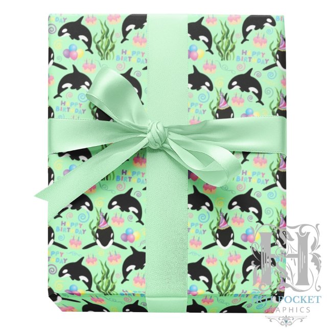 Orca Whale Wrapping Paper in Green Geschenkpapier (Von Creator hochgeladen)