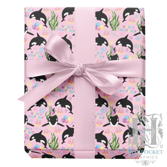 Orca Whale Wrapping Paper in Pink Geschenkpapier (Von Creator hochgeladen)