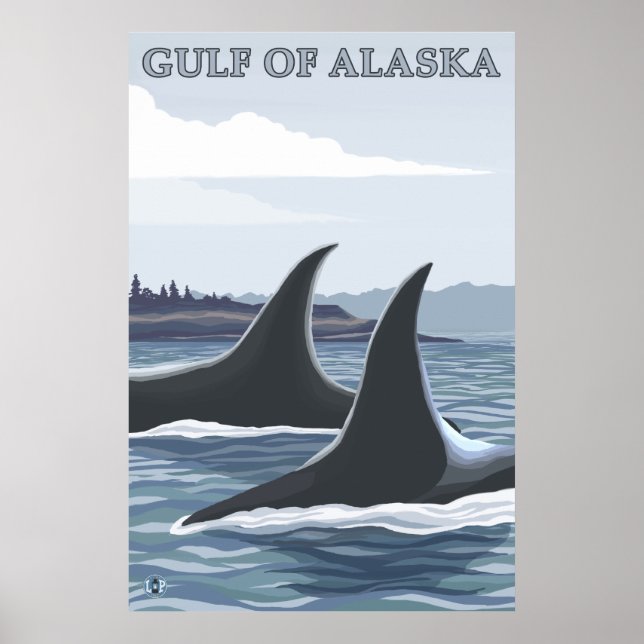 Orca Whales #1 - Golf von Alaska Poster (Vorne)