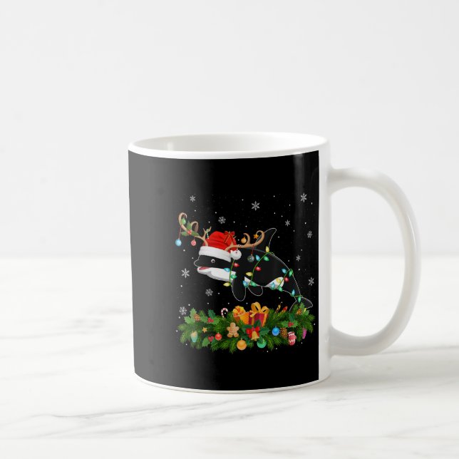 Orca Xmas Lighting Reindeer Santa Hat Orca Christm Kaffeetasse (Rechts)